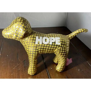 Victoria's Secret PINK Plush Stuffed Toy Dog Gold Metallic Circle‎ Dots HOPE 6”
